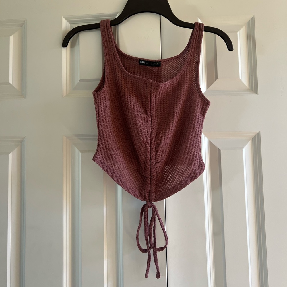SHEIN Women’s Pink Burgundy Ribbed Waffle Pattern Tank Top Size Small